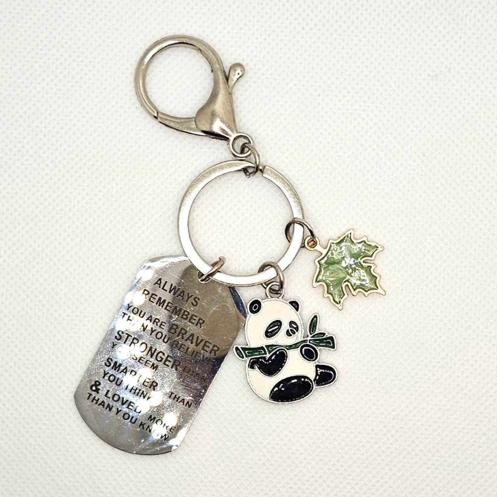 NEW! Panda 🐼 "You Are Braver" Affirmation Enamel Keychain/ Bag 🎒 👜 Charm - Picture 3 of 7